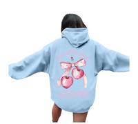Fashion Ladies Hoodies Kawaii Print Hoodie Sweatshirt Top Jumper Jacket Fleece Uk Girls Lapel Half Zip Up Pullover Autumn Winter Thermal Tops Uni-Sex Plain Loose Light Blue