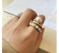 Fashion Ladies Multiple Pearl Rings Creative New Big Pearl Open Ring Fashion Diamond Ring Wedding Anniversary Big Pearl Gift（Gold）