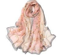 Fashion Ladies Neck Scarf Women'S Fashion Bicolor Flower Print Long Scarves Floral Shawl Wrap Gifts For Women, Summer Beach Sunscreen Thin Hijab Head Scarf,Grey Pink,50 * 160Cm