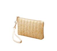 Fashion Ladies Wristlet Clutch Weaving Bag Women Daily Money Phone Clutch Straw Woven Coin Purse Summer Beach Wallet(Beige)