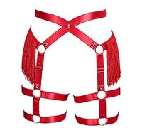 Fashion Lady Body Harness Punk Gothic Tassel Garter Belts Leg Strap Full Cage Halloween Rave Photography Dance, Red, One Size