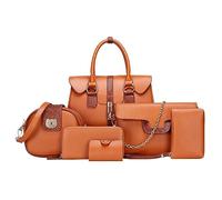 Fashion Lady Leather Six Shoulder Bag Wallet Shoulder Bag Portable Crossbody Bag over The Shoulder Bags for Women (Brown, One Size)