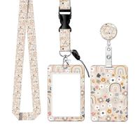 Fashion Lanyard for Women with Retractable Reel, Sliding Badge Holder and Vertical ID Card Protector Case, Boho Floral Design for Nurses Teachers as a Cute Work Lanyard (Flower)