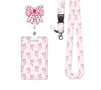 Fashion Lanyard for Women with Retractable Reel, Sliding Badge Holder and Vertical ID Card Protector Case, Boho Floral Design for Nurses Teachers as a Cute Work Lanyard (Heart Bow)