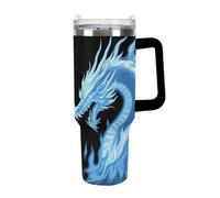 Fashion Large Ice Cup, Travel Coffee Tumbler Car Mug, Stainless Steel Vacuum with Straw for Men and Women Red Blue Ice Fire Flame Dragon