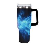 Fashion Large Ice Cup, Travel Coffee Tumbler Car Mug, Stainless Steel Vacuum with Straw for Men and Women Ice Water Blue Fire Flame