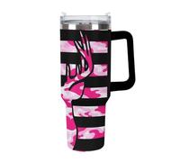 Fashion Large Ice Cup, Travel Coffee Tumbler Car Mug, Stainless Steel Vacuum with Straw for Men and Women Pink Camouflage American Flag Hunting Camo Deer