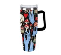 Fashion Large Ice Cup, Travel Coffee Tumbler Car Mug, Stainless Steel Vacuum with Straw for Men and Women Halloween Goth Skull Mushroom Vampire Magic Witch Witchcraft