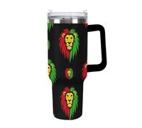 Fashion Large Ice Cup, Travel Coffee Tumbler Car Mug, Stainless Steel Vacuum with Straw for Men and Women Jamaican Rasta Flag Rastafarian Reggae Lions