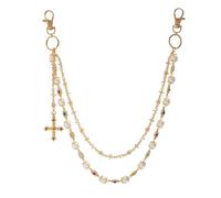 Fashion Layered Pants Wallet Chains - Exquisite Gold Silver Rhinestone Flower Pearl Jean Pocket Chain for Women Men Cute Bag Purse Charms Jewelry, Layered Wallet Pants Chains, Metal Faux Pearl