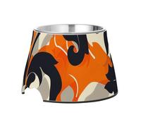 Fashion Leaf Pattern Orange Black Dogs Feeding Bowls Non Skid Stainless Steel Pets Basic Bowls for Loving Pet Whisker Relief