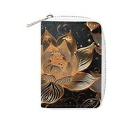 Fashion Leather Boho Gold Lotus Flowers Printed Card Holder, Large Capacity Card Holder Small And Convenient Easily Put Into Pockets, Carry-on Bags, Backpacks, Etc. Meet Your Convenient Storage Needs