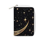 Fashion Leather Crescent Moon Pattern on Black Background Printed Card Holder, Large Capacity Card Holder Small And Convenient Easily Put Into Pockets, Carry-on Bags, Backpacks, Etc. Meet Your Conveni