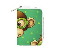 Fashion Leather Green Clever Monkey Printed Card Holder, Large Capacity Card Holder Small And Convenient Easily Put Into Pockets, Carry-on Bags, Backpacks, Etc. Meet Your Convenient Storage Needs