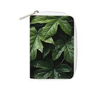Fashion Leather Green Leaves Pattern Printed Card Holder, Large Capacity Card Holder Small And Convenient Easily Put Into Pockets, Carry-on Bags, Backpacks, Etc. Meet Your Convenient Storage Needs