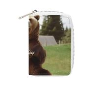 Fashion Leather Hi Bear Sit on The Lawn Printed Card Holder, Large Capacity Card Holder Small And Convenient Easily Put Into Pockets, Carry-on Bags, Backpacks, Etc. Meet Your Convenient Storage Needs