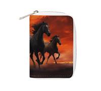Fashion Leather Horses Red Glowing Clouds Printed Card Holder, Large Capacity Card Holder Small And Convenient Easily Put Into Pockets, Carry-on Bags, Backpacks, Etc. Meet Your Convenient Storage Need