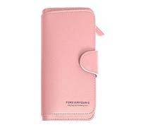 Fashion Leather Long Solid Colour Zip Purse Multi Card ID Bag Ladies Purse Clutch Bag Field Notes Wallet (Pink, One Size)