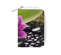 Fashion Leather Purple Flower with Black Stone Printed Card Holder, Large Capacity Card Holder Small And Convenient Easily Put Into Pockets, Carry-on Bags, Backpacks, Etc. Meet Your Convenient Storage