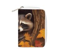 Fashion Leather Raccoon in The Fall Tree Hole Printed Card Holder, Large Capacity Card Holder Small And Convenient Easily Put Into Pockets, Carry-on Bags, Backpacks, Etc. Meet Your Convenient Storage