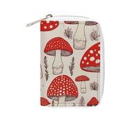 Fashion Leather Red White Mushroom Printed Card Holder, Large Capacity Card Holder Small And Convenient Easily Put Into Pockets, Carry-on Bags, Backpacks, Etc. Meet Your Convenient Storage Needs