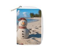Fashion Leather Sand Snowman on Beach Printed Card Holder, Large Capacity Card Holder Small And Convenient Easily Put Into Pockets, Carry-on Bags, Backpacks, Etc. Meet Your Convenient Storage Needs