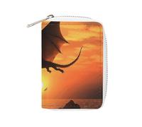 Fashion Leather Sea Sunset Flying Dragon Printed Card Holder, Large Capacity Card Holder Small And Convenient Easily Put Into Pockets, Carry-on Bags, Backpacks, Etc. Meet Your Convenient Storage Needs