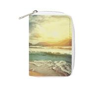 Fashion Leather Sunset on The Beach Printed Card Holder, Large Capacity Card Holder Small And Convenient Easily Put Into Pockets, Carry-on Bags, Backpacks, Etc. Meet Your Convenient Storage Needs