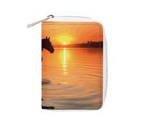 Fashion Leather Sunsets Lake Horses Printed Card Holder, Large Capacity Card Holder Small And Convenient Easily Put Into Pockets, Carry-on Bags, Backpacks, Etc. Meet Your Convenient Storage Needs