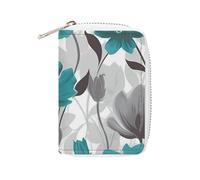 Fashion Leather Teal Grey And White Floral1 Printed Card Holder, Large Capacity Card Holder Small And Convenient Easily Put Into Pockets, Carry-on Bags, Backpacks, Etc. Meet Your Convenient Storage Ne