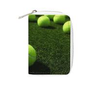 Fashion Leather Tennis Balls on Tennis Grass Court Printed Card Holder, Large Capacity Card Holder Small And Convenient Easily Put Into Pockets, Carry-on Bags, Backpacks, Etc. Meet Your Convenient Sto