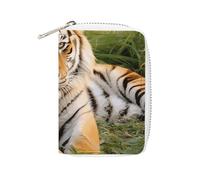 Fashion Leather Tiger Laying on The Grass Printed Card Holder, Large Capacity Card Holder Small And Convenient Easily Put Into Pockets, Carry-on Bags, Backpacks, Etc. Meet Your Convenient Storage Need