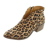 Fashion Leopard Print Short Boots Womens Pointed Toe Low Block Heel Leather Ankle boots Leopard 5 UK
