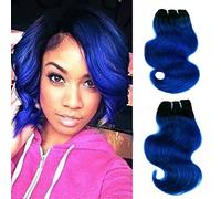 FASHION LINE 8" Human Hair Bundles Ombre Two Tone Brazilian Virgin Hair Extensions Body Wave (4 bundles, 1b/blue)