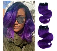 FASHION LINE 8" Human Hair Bundles Ombre Two Tone Brazilian Virgin Hair Extensions Body Wave (4 bundles, 1b/purple)