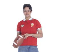 Fashion Link Wales Rugby Women's Button-Down Collar T-Shirt, Half Sleeve, Sizes S-XXL (M,Red)