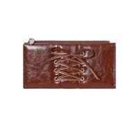 Fashion Long Wallet Lovely Bows Tie Accent Roomy Card Pockets Money Section Practical Card Holder PU Leather Coin Purse Travel Wallet, Brown, Mass Beauty
