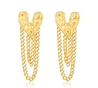 Fashion Love Heart Waterdrop Chain Earrings Cute Peach Heart Long Tassel Chain Dangle Earrings Vintage Drop Earrings for Women Gifts, Zinc, Rhinestone