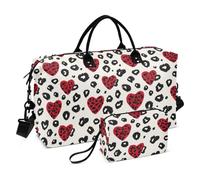 Fashion Love red Leopard Print Christmas Decorative Oversized Travel Duffel Bag Gym Sports Duffel Bags with Toiletry Bag for Trip Multifunctional bolsas para