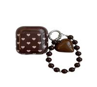 Fashion Lovely Dark Brown Heart Pattern Protective Cover with Pendant Headphone Earphone Case for AirPods Pro 2nd Generation 2022