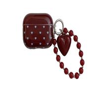Fashion Lovely Wine Red Heart Pattern Protective Cover with Pendant Headphone Earphone Case for AirPods, AirPods 2nd Generation