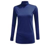 Fashion Lovers Ladies Women Stretch Plain Polo Turtle Roll Neck T Shirt Jumper Top Navy