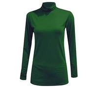 Fashion Lovers Women Stretch Plain Polo Turtle Roll Neck Jumper Bottle Green