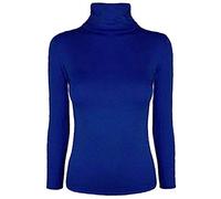 Fashion Lovers Women Stretch Plain Polo Turtle Roll Neck Jumper Royal Blue