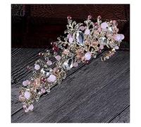 Fashion Magnificent Pearl Crystal Bridal Crown Tiaras Classic Golden Diadem Tiaras For Women Bride Wedding Hair Accessories,A H006 Pink
