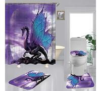 Fashion&Man 16PCS/Set Purple Flying Dragon Shower Curtain Waterproof Cloth Polyester Bath Curtain, Bathroom Rugs Bath Mat Toilet Lid Cover Animal Bathroom Decor, 72"x72", Beautiful Purple Dragon