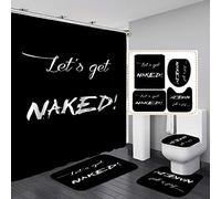 Fashion_Man 4PCS/Set Black Funny Shower Curtain Fabric Cloth Polyester Bath Curtain Waterproof Bathtub Curtains, Non-slip Bathroom Rugs Bath Mat Set, 72"x72", 12 Hooks, Let's Get Naked (4pcs)
