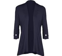 Fashion Mark Womens 3/4 Sleeve Button Plus Size Cardigan Ladies Open Front Stretch Plain Coatigan Jersey Top Size UK 14-28 Navy Blue