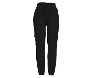 Fashion Mark Womens Cargo Trousers with Pockets Ladies Stretch Skinny Combat Slim Fit Elasticated Waist Drawstring Sports Jogger Black Trousers