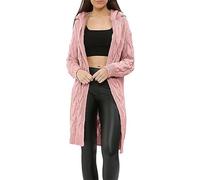 Fashion Mark Womens Chunky Cable Knitted Oversized Longline Hooded Cape Cardigan Ladies Baggy Pocket Long Jumpers Coatigan UK Plus Size 18-26 Rose Pink